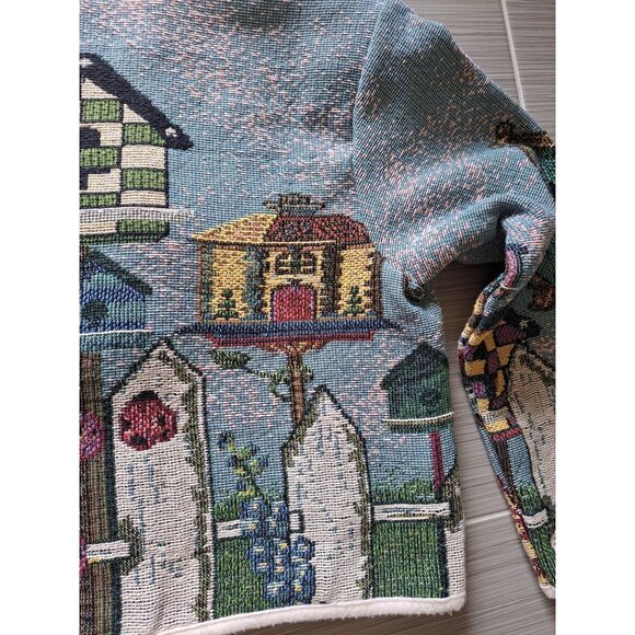 Vintage Sugar Street Weavers Birdhouse Tapestry Knit Cardigan Jacket Women's XL - Picture 11 of 12